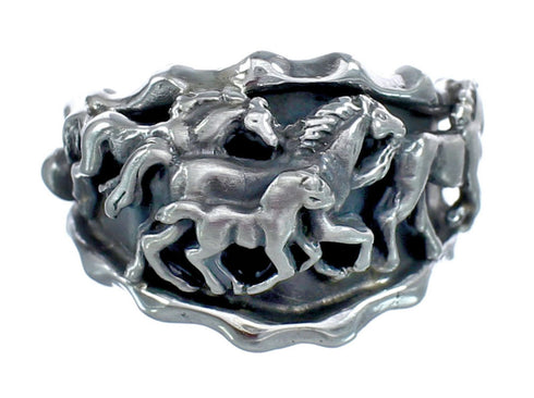 Sterling Silver Native American Navajo Horse Ring Size 13-1/4 AX122551